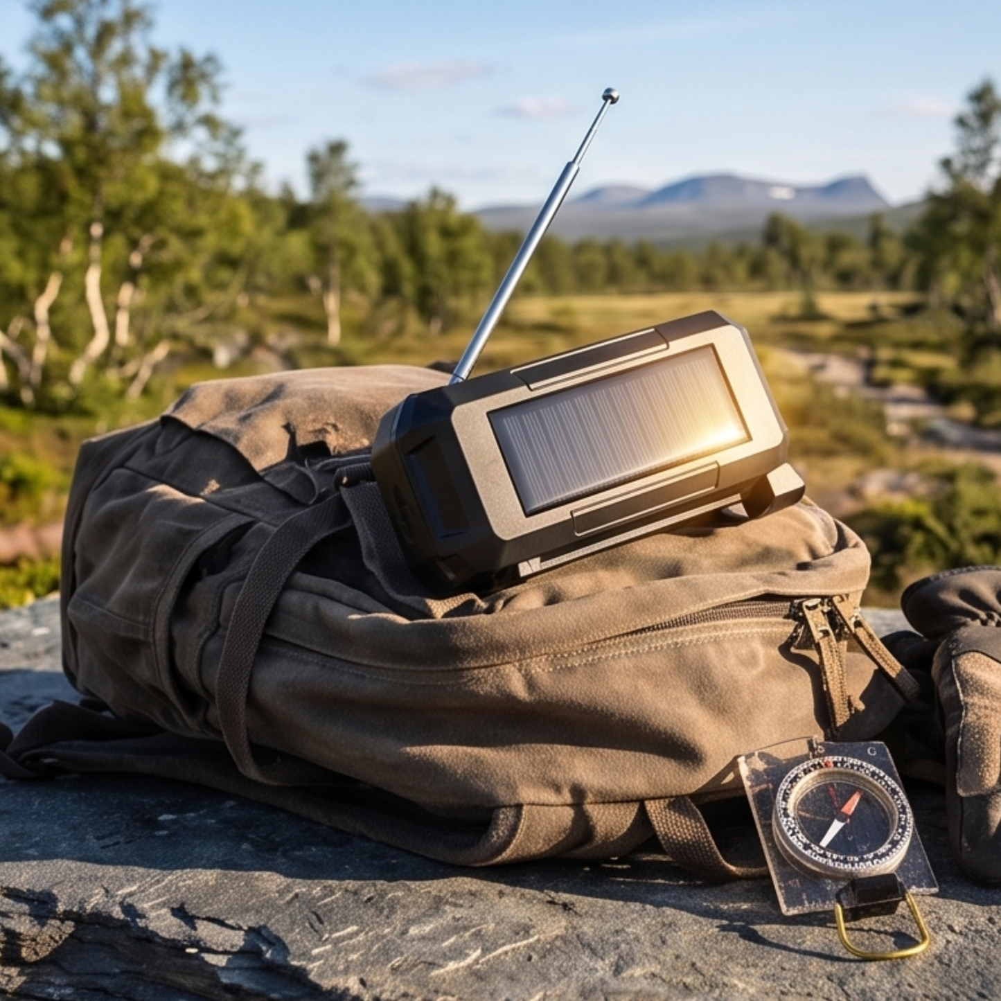 Nödradio med Solceller & Handvev (Inbyggd Powerbank & Ficklampa)