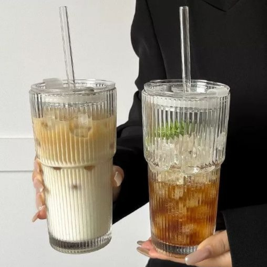 Iskaffeglas med Sugrör & Lock
