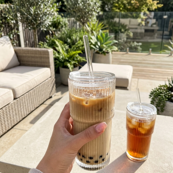 Iskaffeglas med Sugrör & Lock