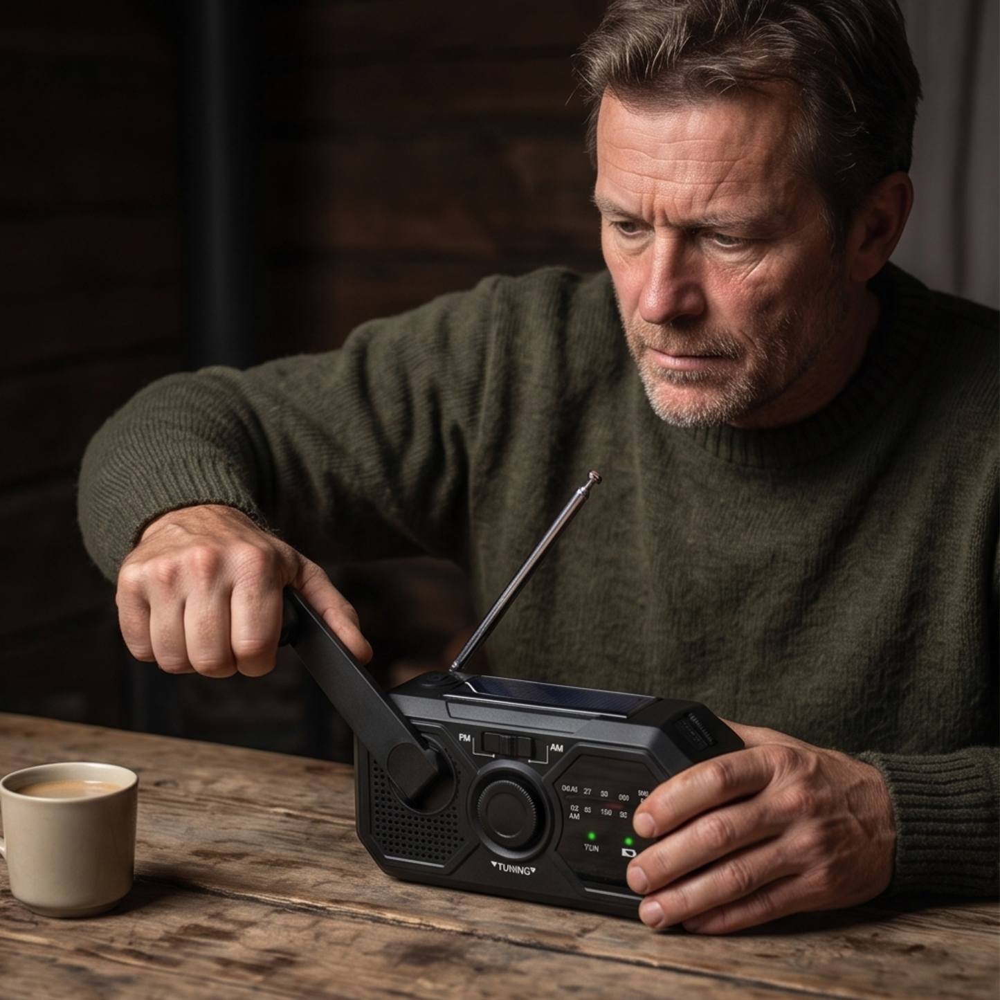 Nödradio med Solceller & Handvev (Inbyggd Powerbank & Ficklampa)